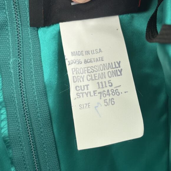 VTG 80s Jolie Madame Dress Junior 5 6‎ Mini Teal Bow Satin Wrap 90s Party USA - Picture 10 of 11